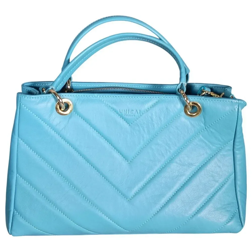 Unica! Firenze Tote Shoulder Crossbody Bag Blue Leather Made in Italy